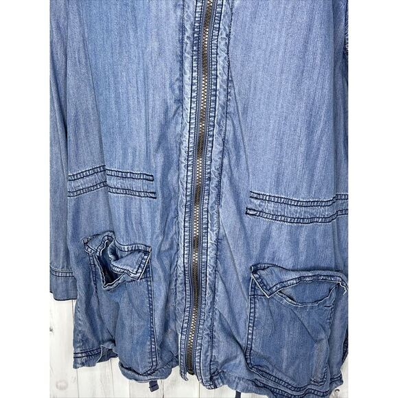 SUNDAY BLUE CHAMBRAY LYOCELL CINCH WAIST FULL ZIP LIGHTWEIGHT UTILITY JACKET XL - Picture 2 of 15